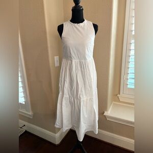 J. Crew White Sleeveless Tiered Dress